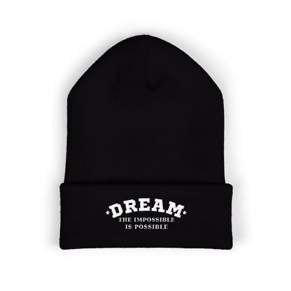 Dream The Impossible Is Possible embroidered cuffed beanie, Black, front view