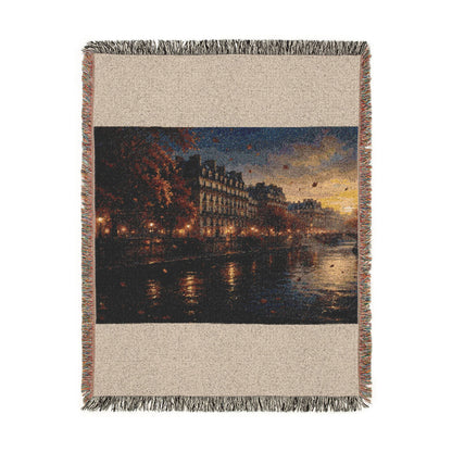 Seine at Dusk Woven Throw — Paris Autumn River Landscape | 100% Cotton