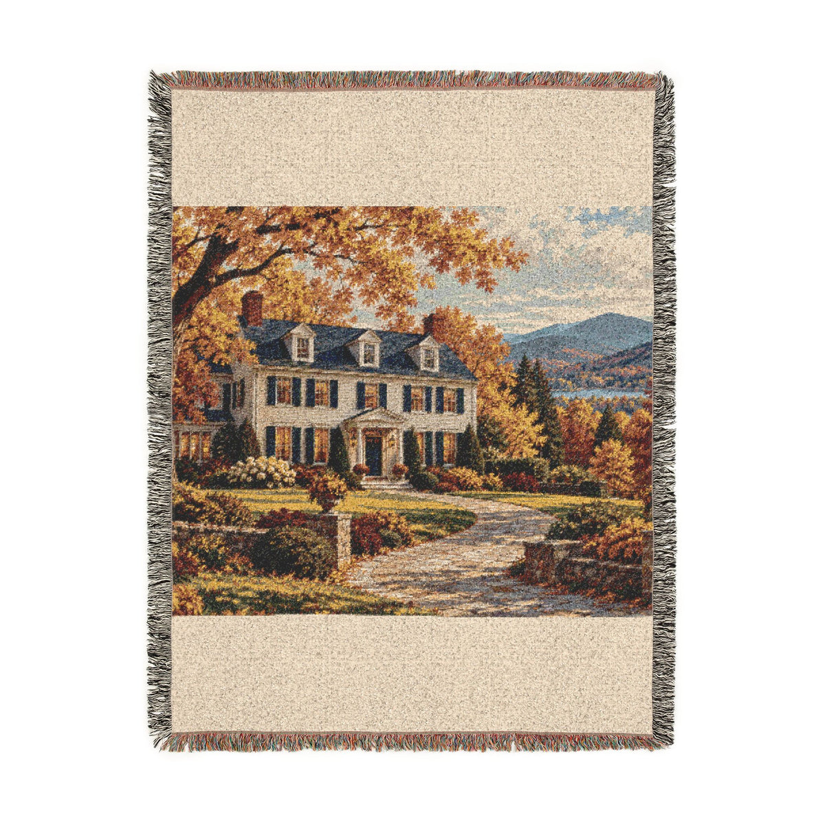 Autumn at Home Woven Throw — Colonial Landscape | 100% Cotton