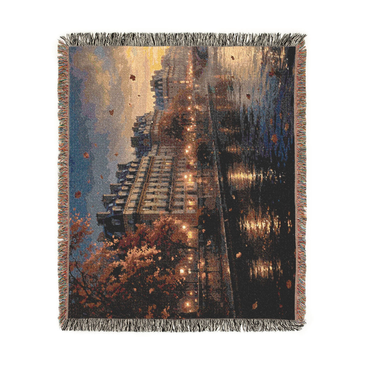Seine at Dusk Woven Throw — Paris Autumn River Landscape | 100% Cotton