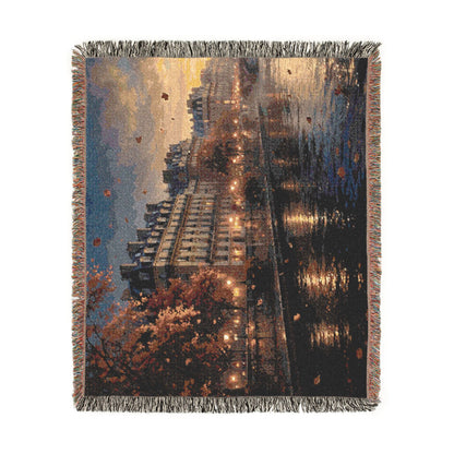 Seine at Dusk Woven Throw — Paris Autumn River Landscape | 100% Cotton