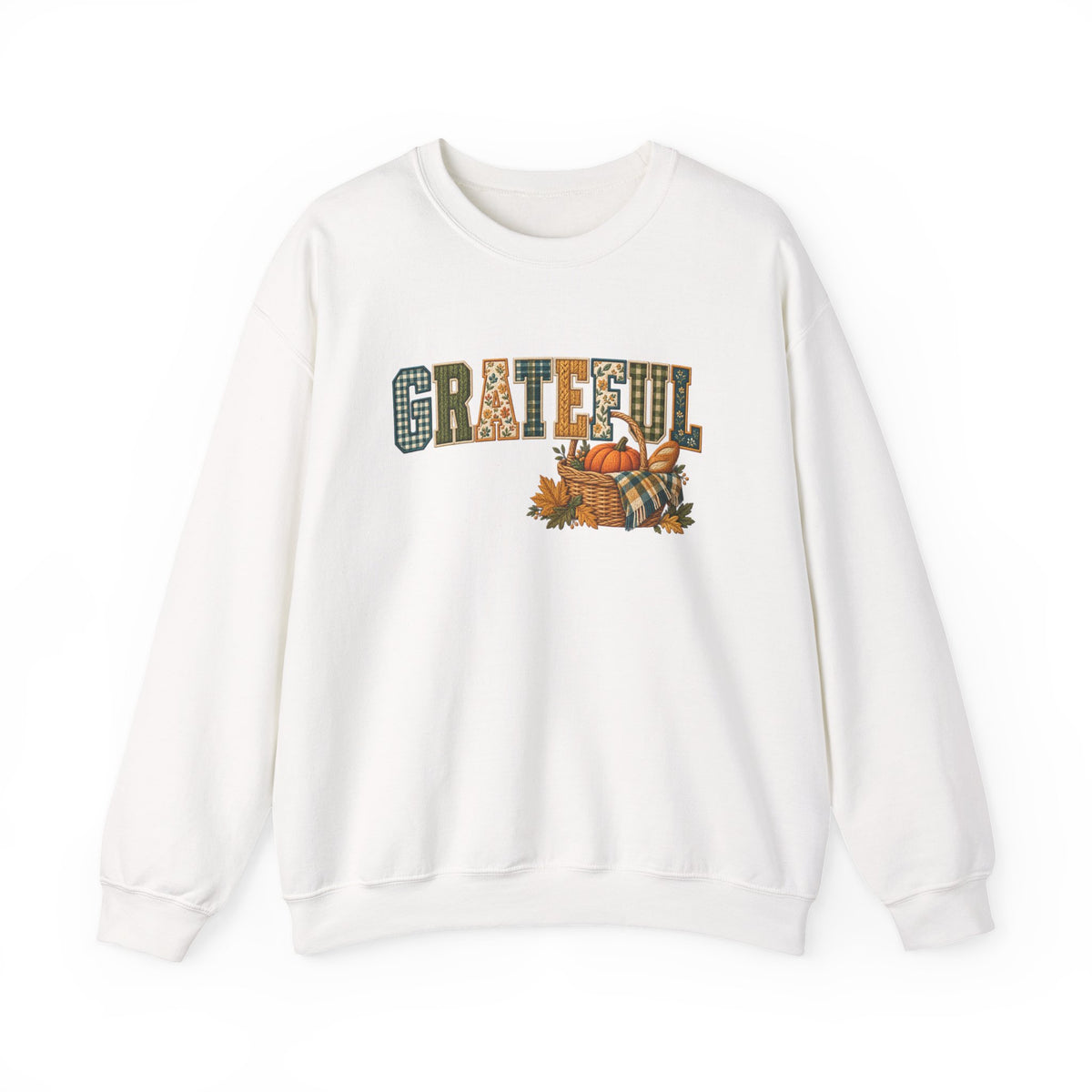 GRATEFUL Fall Sweatshirt — Patchwork Harvest Pumpkin Crewneck