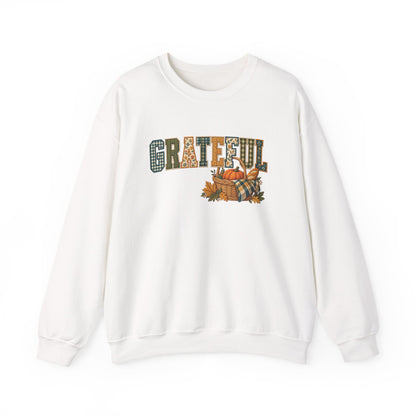 GRATEFUL Fall Sweatshirt — Patchwork Harvest Pumpkin Crewneck