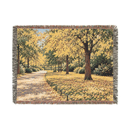 An October Walk Woven Throw — Autumn Park Landscape | 100% Cotton