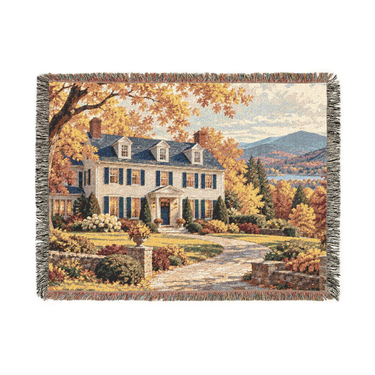 Autumn at Home Woven Throw — Colonial Landscape | 100% Cotton