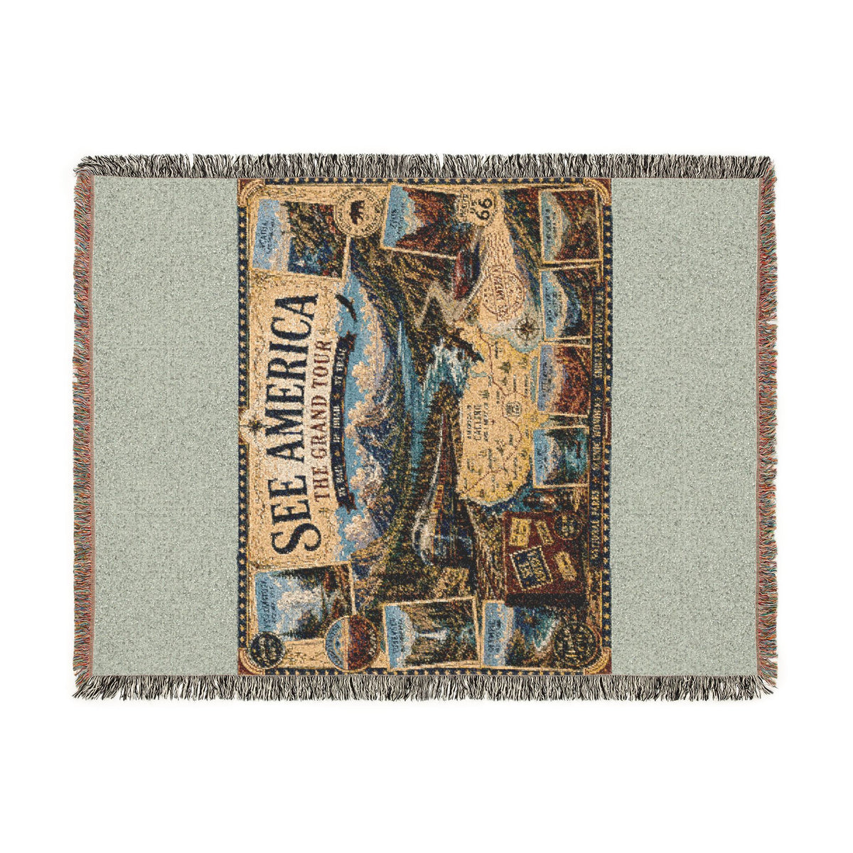 See America: The Grand Tour Woven Throw Blanket — Vintage Travel Map Design