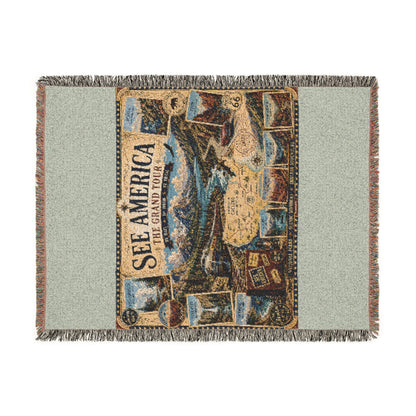 See America: The Grand Tour Woven Throw Blanket — Vintage Travel Map Design