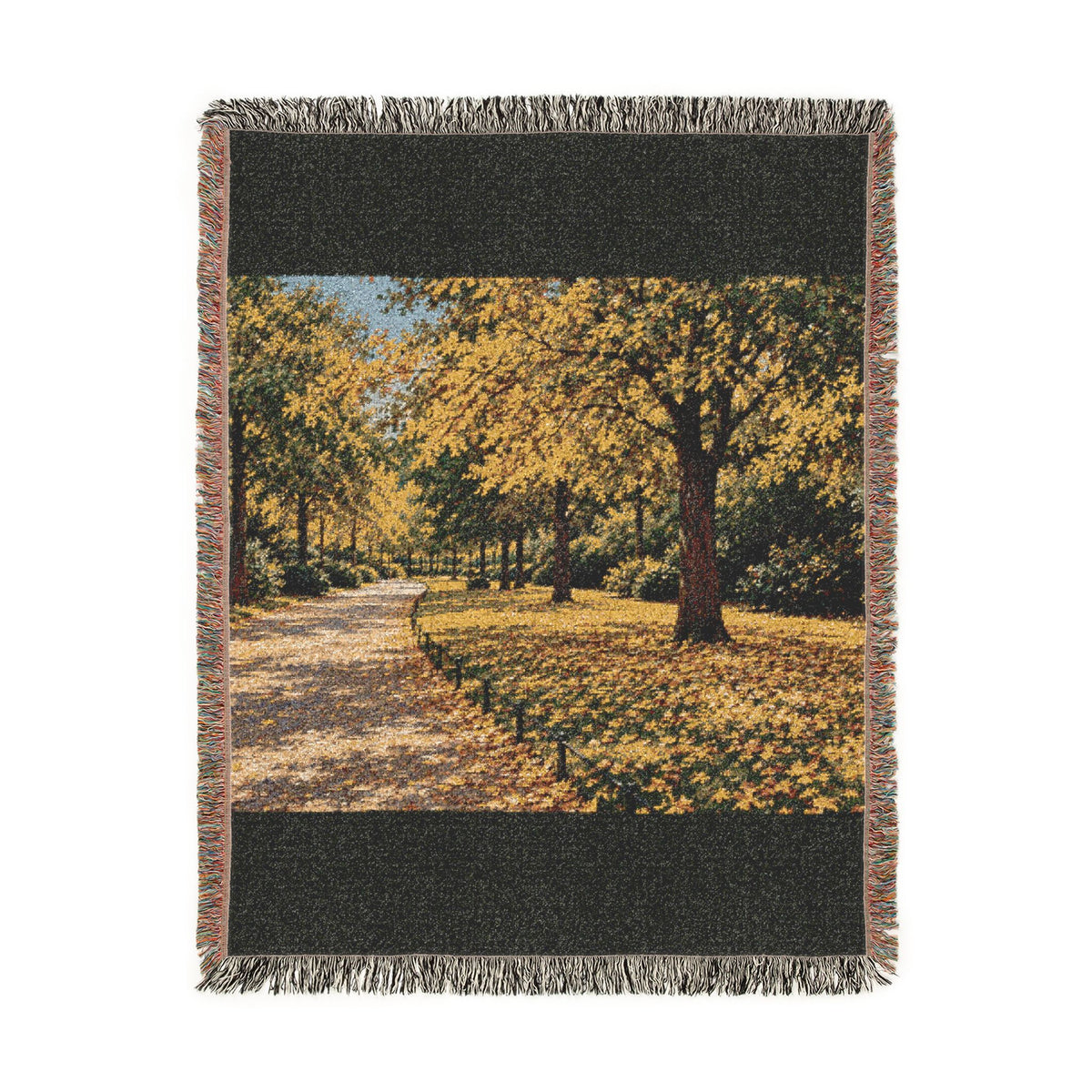 An October Walk Woven Throw — Autumn Park Landscape | 100% Cotton