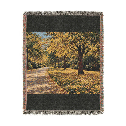An October Walk Woven Throw — Autumn Park Landscape | 100% Cotton