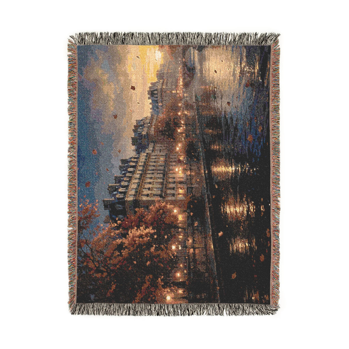 Seine at Dusk Woven Throw — Paris Autumn River Landscape | 100% Cotton