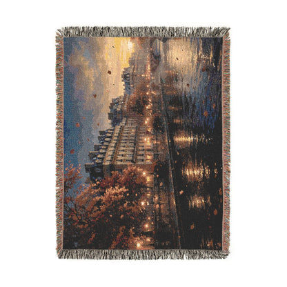 Seine at Dusk Woven Throw — Paris Autumn River Landscape | 100% Cotton