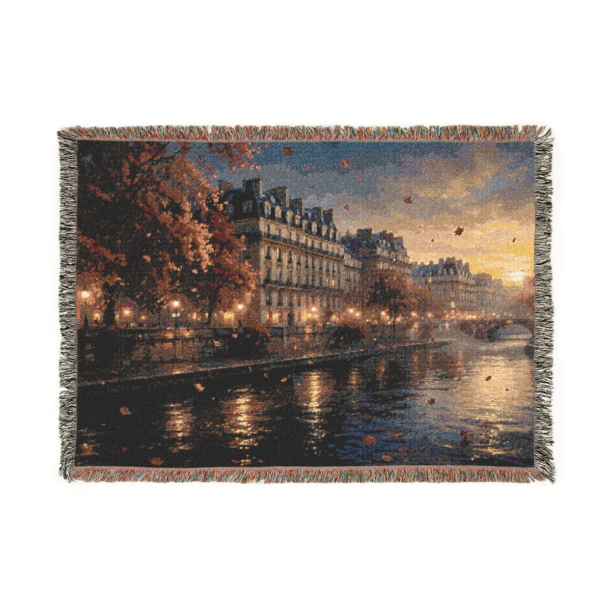 Seine at Dusk Woven Throw — Paris Autumn River Landscape | 100% Cotton