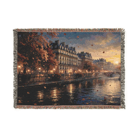 Seine at Dusk Woven Throw — Paris Autumn River Landscape | 100% Cotton