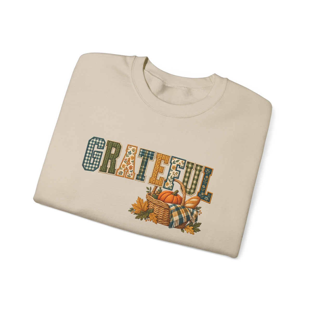 GRATEFUL Fall Sweatshirt — Patchwork Harvest Pumpkin Crewneck