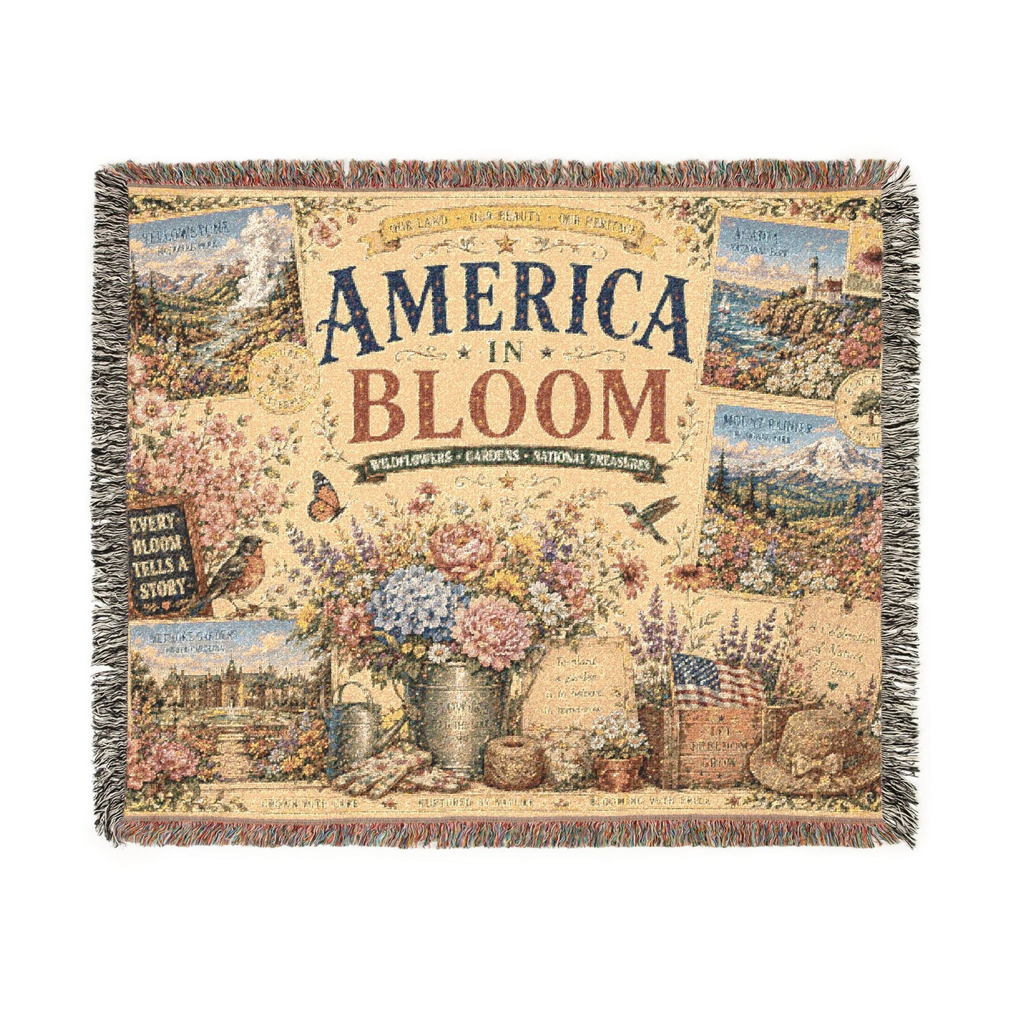 America in Bloom Woven Throw Blanket — Floral Americana Style