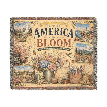 America in Bloom Woven Throw Blanket — Floral Americana Style