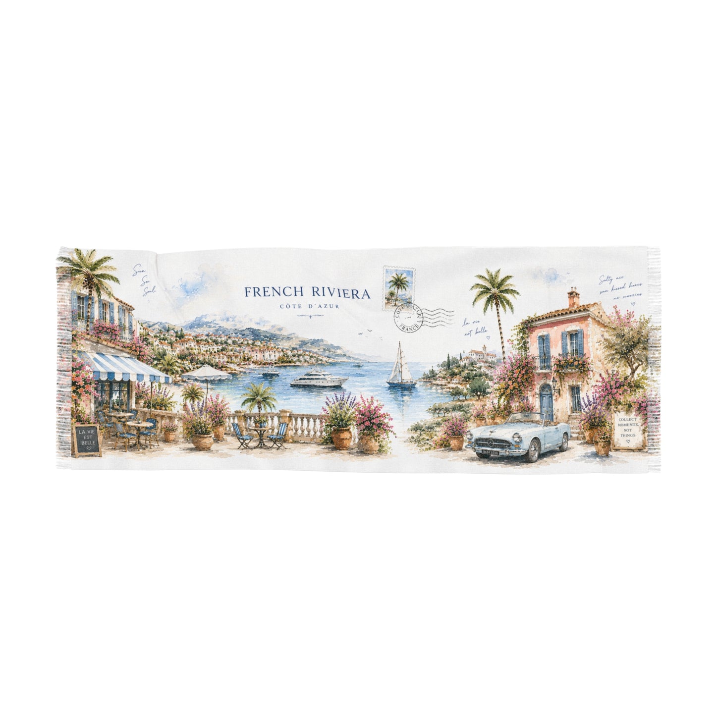 French Riviera Light Scarf — Côte d'Azur Watercolour | AUBRIEA