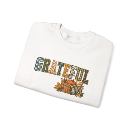 GRATEFUL Fall Sweatshirt — Patchwork Harvest Pumpkin Crewneck