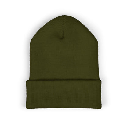 Embroidered cuffed beanie, Olive, back view