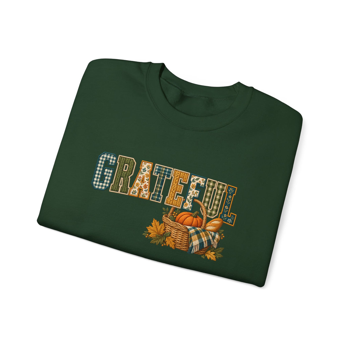 GRATEFUL Fall Sweatshirt — Patchwork Harvest Pumpkin Crewneck