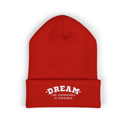 Dream The Impossible Is Possible embroidered cuffed beanie, Red, front view