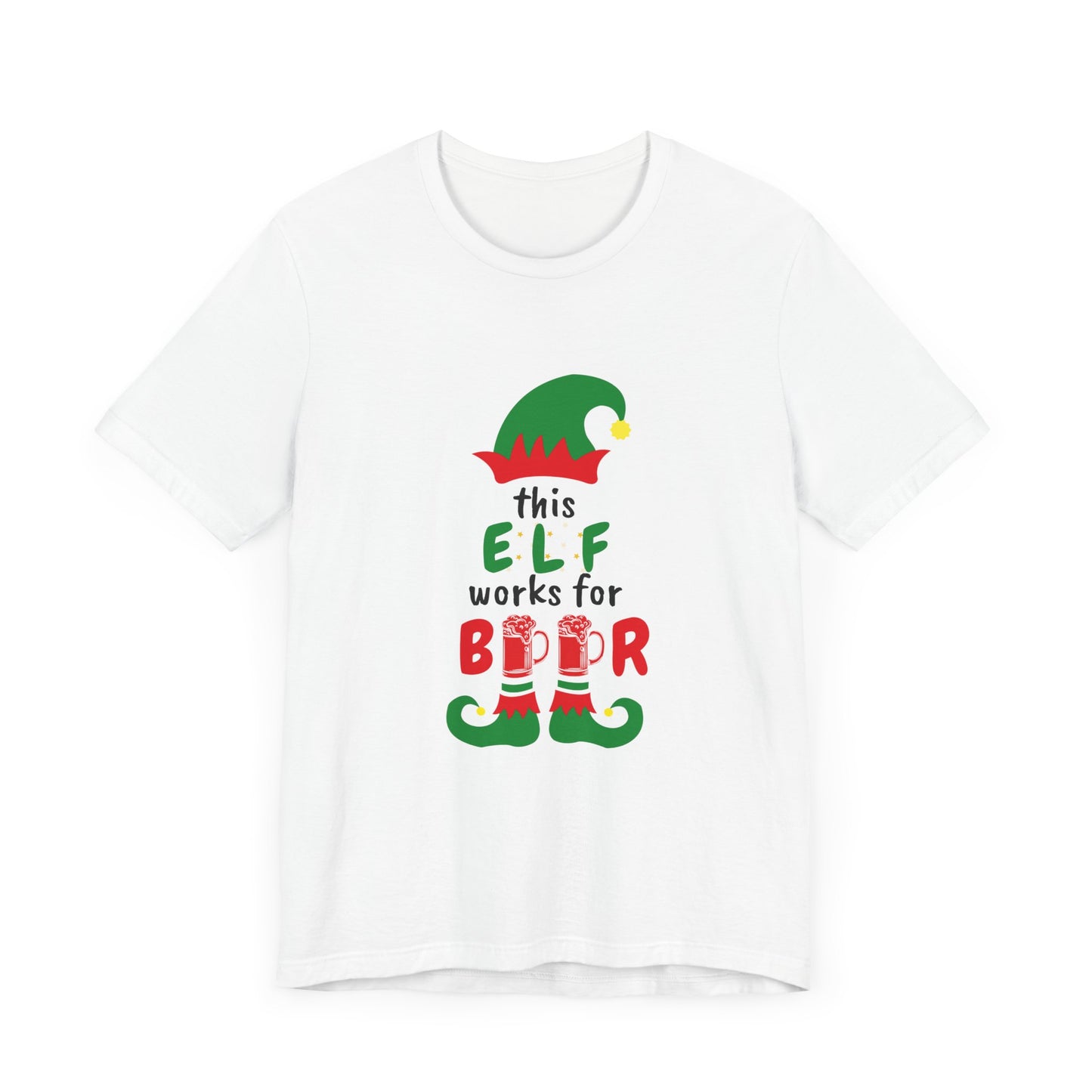 THIS ELF WORKS FOR BEER UNISEX  SHORT SLEEVE CHRISTMAS T-SHIRT