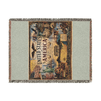 USA 250th Anniversary Woven Throw Blanket — Statue of Liberty, Mount Rushmore & American Flag Commemorative Throw