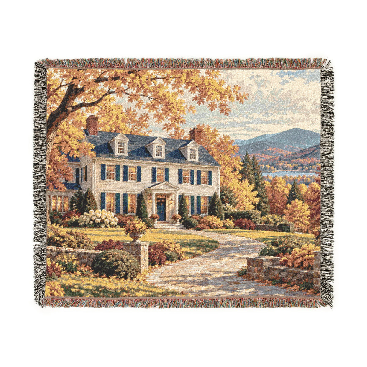 Autumn at Home Woven Throw — Colonial Landscape | 100% Cotton
