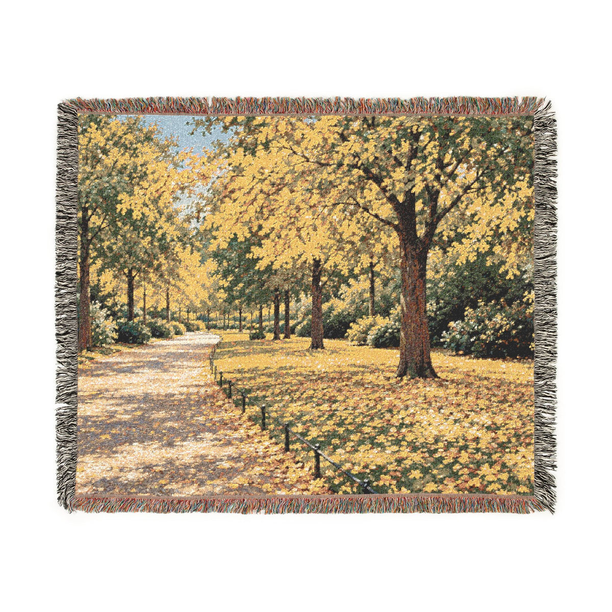 An October Walk Woven Throw — Autumn Park Landscape | 100% Cotton