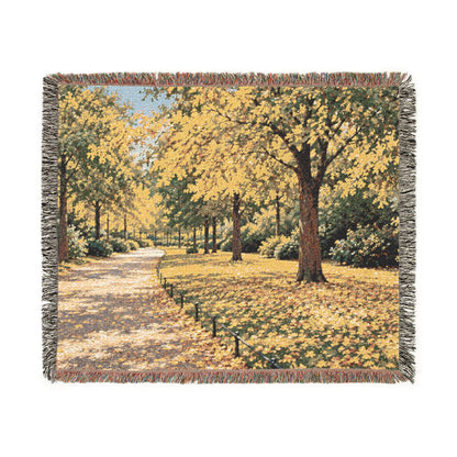 An October Walk Woven Throw — Autumn Park Landscape | 100% Cotton