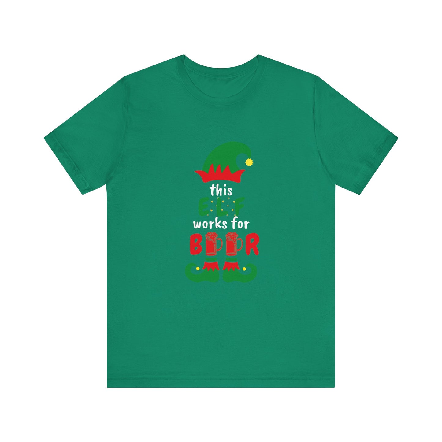 THIS ELF WORKS FOR BEER UNISEX  SHORT SLEEVE CHRISTMAS T-SHIRT