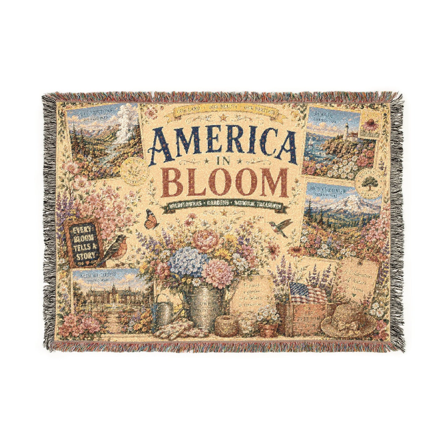 America in Bloom Woven Throw Blanket — Floral Americana Style