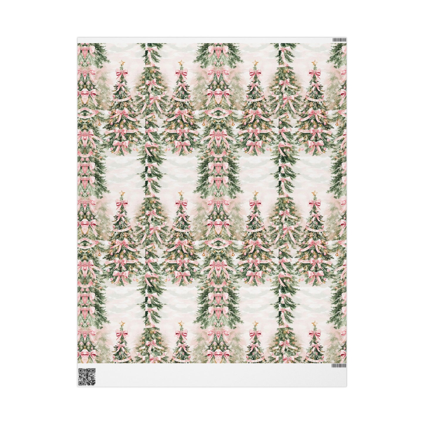 Romantic Coquette Christmas Gift Wrapping Paper with Pink Ribbon Trees