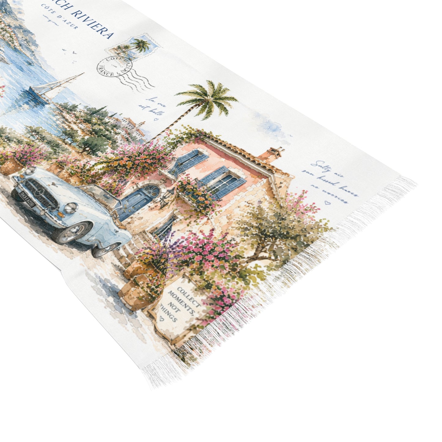 French Riviera Light Scarf — Côte d'Azur Watercolour | AUBRIEA