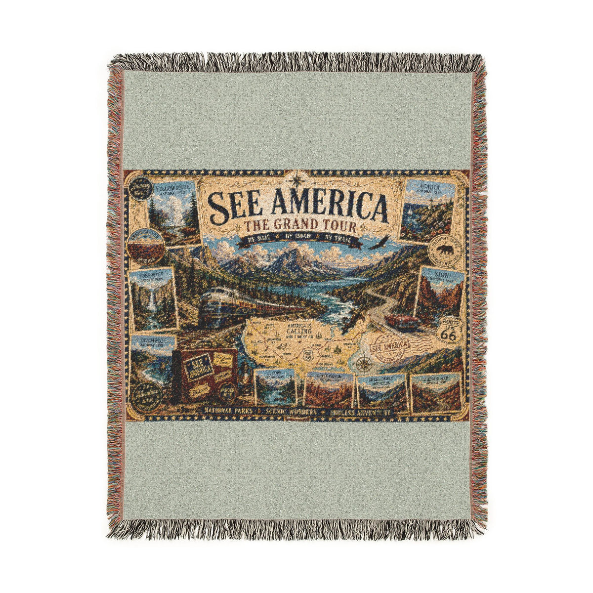 See America: The Grand Tour Woven Throw Blanket — Vintage Travel Map Design