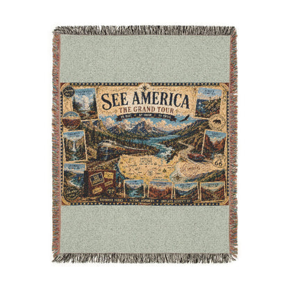 See America: The Grand Tour Woven Throw Blanket — Vintage Travel Map Design