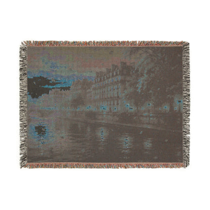Seine at Dusk Woven Throw — Paris Autumn River Landscape | 100% Cotton