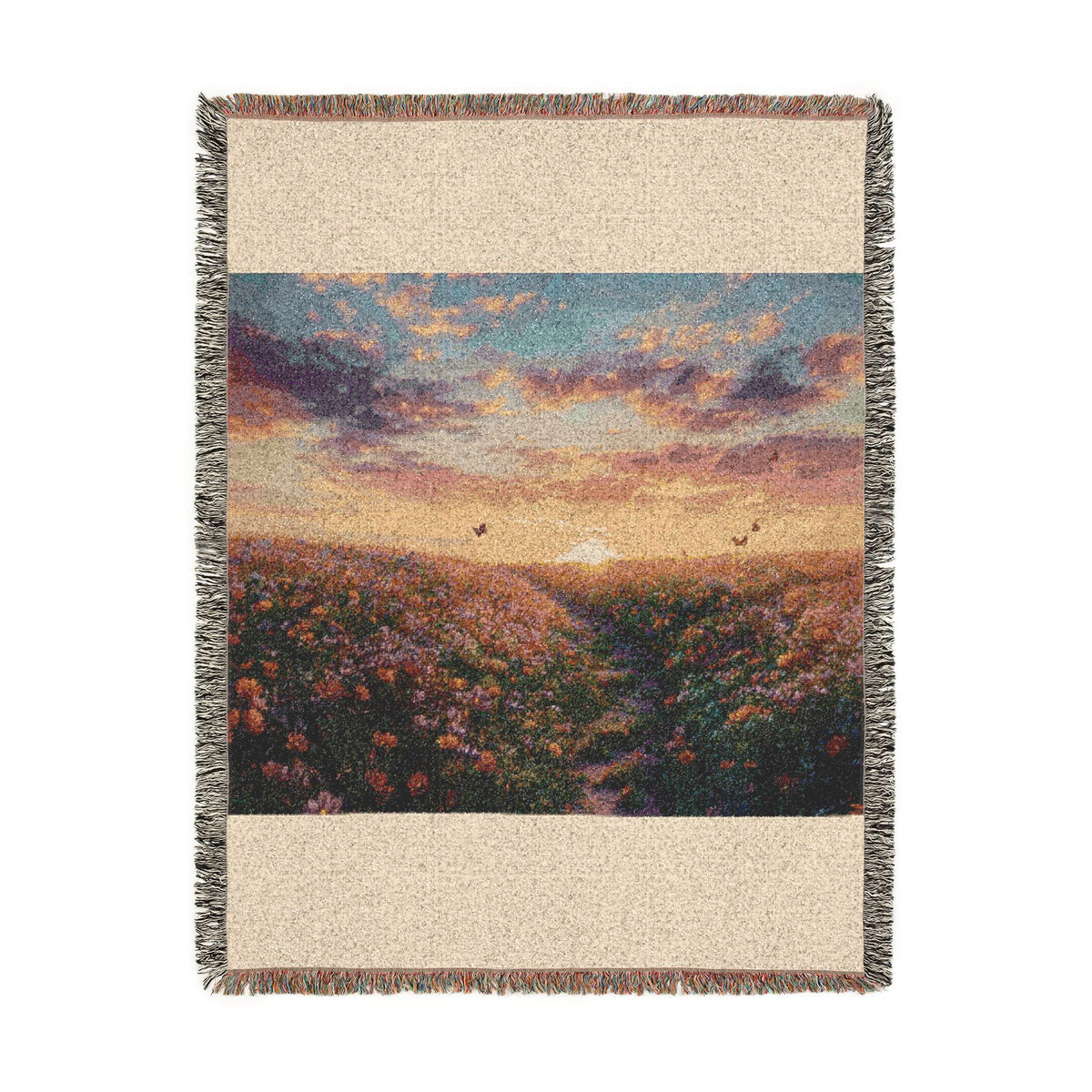 Serene Landscape at Dawn Woven Throw — Wildflower Tapestry | 100% Cotton