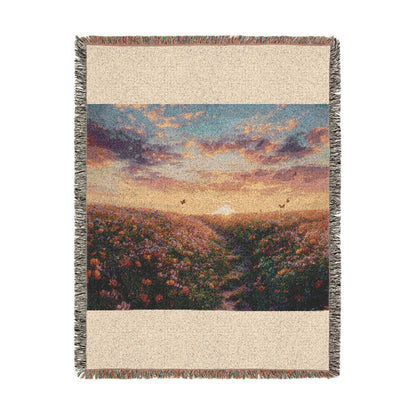 Serene Landscape at Dawn Woven Throw — Wildflower Tapestry | 100% Cotton