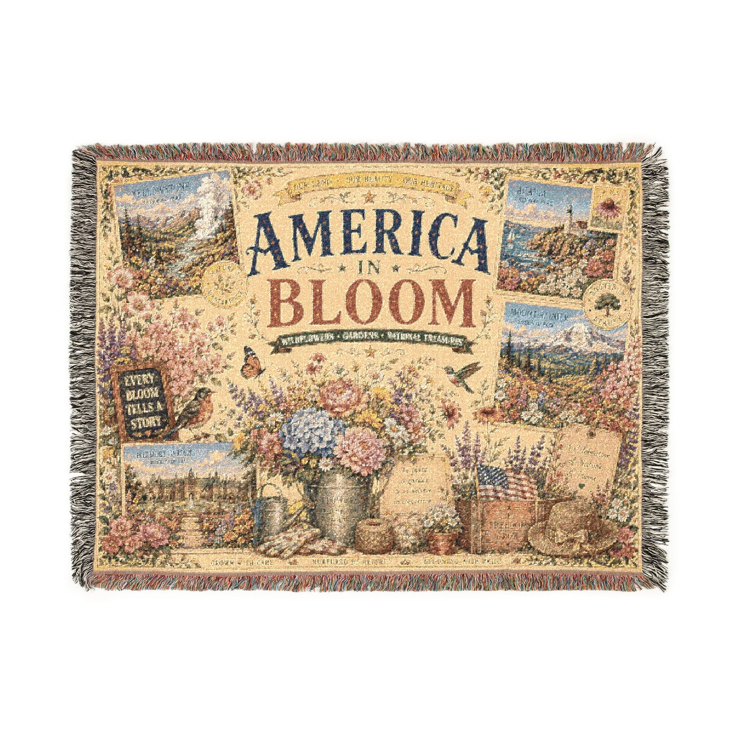 America in Bloom Woven Throw Blanket — Floral Americana Style