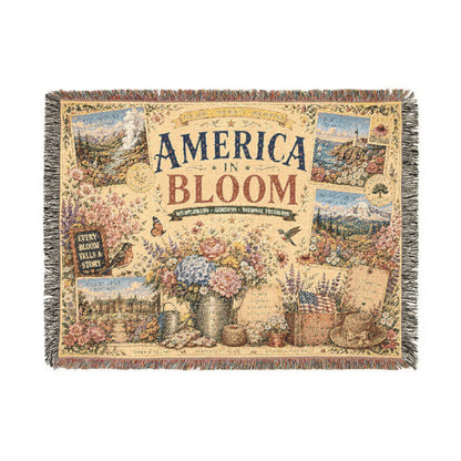 America in Bloom Woven Throw Blanket — Floral Americana Style