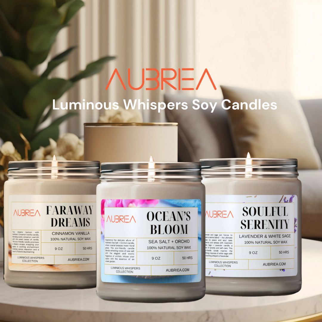 AUBRIEA'S LUMINOUS WHISPERS SCENTED SOY CANDLE, 9OZ