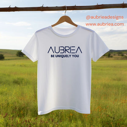 AUBRIEA WHITE-BLACK LOGO CREWNECK UNISEX SHORT SLEEVE TEE