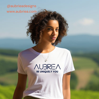 AUBRIEA WHITE-BLACK LOGO CREWNECK UNISEX SHORT SLEEVE TEE