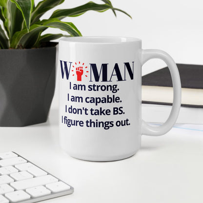 I AM WOMAN WHITE GLOSSY MUG