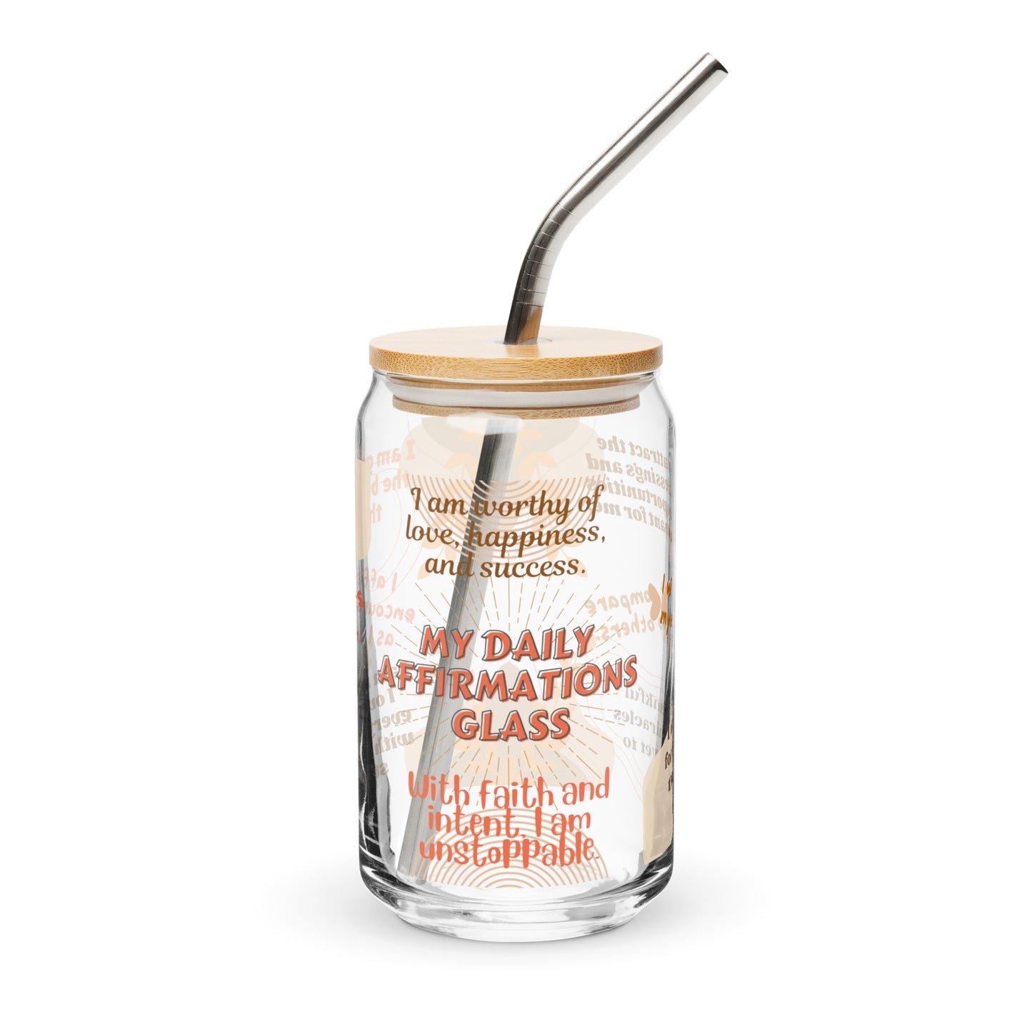 DAILY AFFIRMATIONS GLASS WITH BAMBOO LID & GLASS STRAW