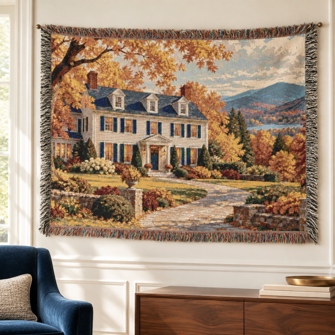 Autumn at Home Woven Throw — Colonial Landscape | 100% Cotton