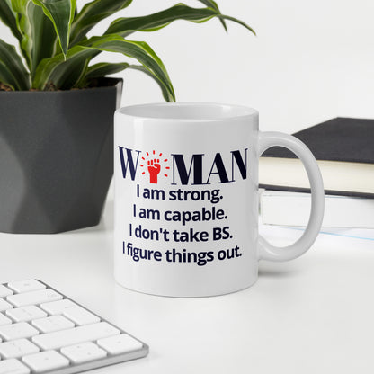 I AM WOMAN WHITE GLOSSY MUG