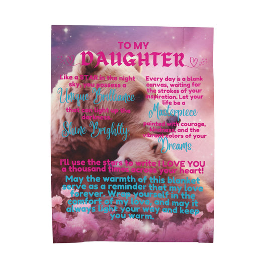 PERSONALIZED INSPIRATIONAL VELVETEEN PLUSH BLANKET FOR DAUGHTERS - PINK MAMA BEAR, BABY CUB