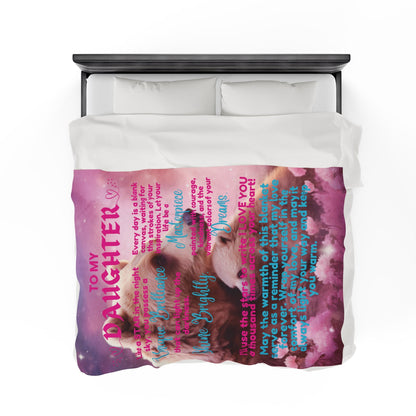 PERSONALIZED INSPIRATIONAL VELVETEEN PLUSH BLANKET FOR DAUGHTERS - PINK MAMA BEAR, BABY CUB